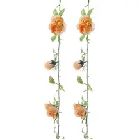 Louis Maes kunstplant bloemenslinger Rozen - 2x - zalmroze/groen - 225 cm - kunstbloemen