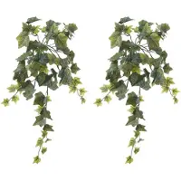 Louis Maes kunstplant met blaadjes hangplant Klimop/hedera - 2x - groen - 58 cm - Klimplanten