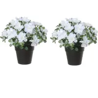 Louis Maes Azalea Kunstbloemen - 2 stuks - in pot - wit - H28 cm