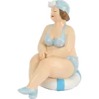 Gerkimex Home decoratie beeldje dikke dame - zittend - blauw badpak - 11 cm