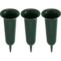 DK Design Grafvaas kunststof - 3x - groen - H26 cm - grafdecoratie - bloemenvaas voor herdenkingsplaats/kerkhof