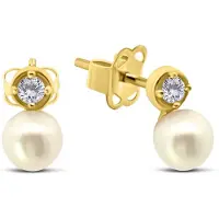 New Bling 9NBSAM-G230237 Gouden Oorknopjes met Parel en Zirkonia - 3,5 en 2,5mm - 14 Karaat - Goud