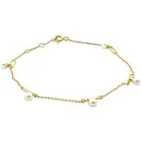 New Bling 9NBSAM-G230353 Gouden Armbandje met Parels - Hangertjes - 5 Pareltjes - 3,4mm - Ankerschakel - 0,6mm - 16+1+1cm - 14 karaat - Goud
