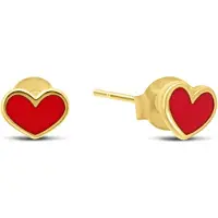 New Bling 9NBSAM-G230256 Gouden Oorknopjes Hartje - 4,3x5,8mm - Emaille - Rood - 14 Karaat - Goud
