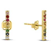New Bling 9NBSAM-G230216 Gouden Oorknopjes met Regenboog Zirkonia - Balkje - 11,7x1,4mm - 14 Karaat - Goud