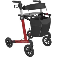 Mobilex Leopard rollator – Lichtgewicht Rollator met Comfortbanden – Zithoogte 62 cm – Opvouwbaar – Incl. Tas, Rugband & Stokhouder – Rood