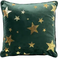 Textino STARS - kussenhoes 45x45 cm - velvet - gouden sterren - Mountain View - groen