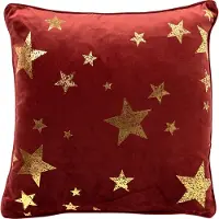 Textino STARS - kussenhoes 45x45 cm - velvet - gouden sterren - Biking Red - rood
