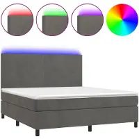 vidaXL Boxspringbed met matras en LED-verlichting, donkergrijs, 180x200 cm, fluweel