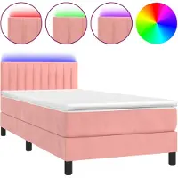 vidaXL Boxspring met matras en LED fluweel roze 100x200 cm