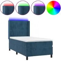 vidaXL Boxspring met matras en LED fluweel donkerblauw 90x200 cm