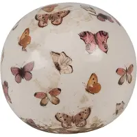 Clayre & Eef Decoratie Bal Ø 10x10 cm Beige Roze Keramiek Vlinders Beige