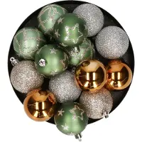 Atmosphera Feeric Christmas kerstballen - 15x -D5 cm - mix groen/champagne - plastic - Kerstbal