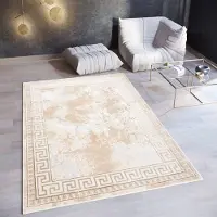 Tapiso Ares Vloerkleed Beige Laagpolig Oriental Woonkamer Frame Tapijt Maat- 140x200