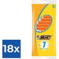 BIC 1 Sensitive Wegwerpscheermesjes Voor Heren Met Een Enkel Mesje En Vaste Kop - Pak van 5 Stuks - Voordeelverpakking 18 stuks