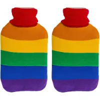 Out of the blue Warmwater kruik - 2x - Pride/regenboog thema kleuren - 2 liter - 18 x 34 cm - Kruiken