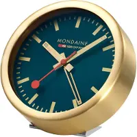 Mondaine Alarm en Tafelklok - Goudkleurige Kast, Grijsblauwe Wijzerplaat - M997.MCAL.46SBG - Diameter 12,5 cm