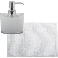 MSV badkamer droogloop mat/tapijtje - 50 x 80 cm - en zelfde kleur zeeppompje 260 ml - wit