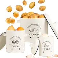 GADGY Voorraadpotten Set van 3 stuks - Aardappelpot - Uienpot - Knoflookpot – INCL Deksel – Bewaardoos