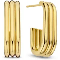 CO88 Collection Oorbellen Dames - Halve Oorringen - Rechthoek - 20x5,8mm - 5,7mm Breed - Staal - Goudkleurig - 8CE-70546