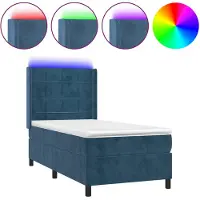 vidaXL Boxspringbed met matras en LED-verlichting, donkerblauw, 90x200 cm, fluweel