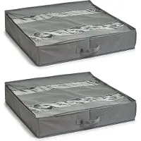Zeller schoenenopberger - 2x - voor onder bed - 6 vakken - grijs - 60 x 60 x 30 cm - Schoenenrekken