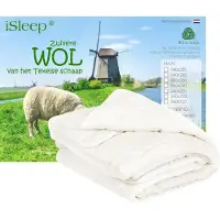 ISleep Wollen Zomerdekbed - 100% Zuiver Scheerwol Zomer Dekbed - Eenpersoons - 140x220 cm - Ecru