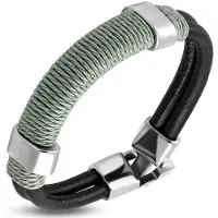 Montebello Armband Marcel C - Leer - 316L Staal - Touw - 15mm - 21cm
