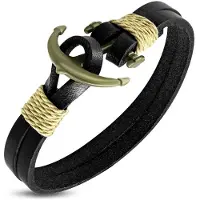 Montebello Armband Mare Black - Leer - 316L Staal - Anker - 10mm - 21cm