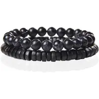 Memphis Stacked Armband - Hout & Howliet Zwart-19cm