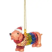 Sass & Belle Teckel met regenboogjasje kerstbal -