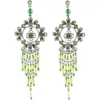 Behave - Vintage oorbellen met bloem hanger en groene steentjes - Nikkelvrij