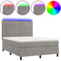 vidaXL Boxspringbed met matras en LED-verlichting, lichtgrijs, 140x200 cm, fluweel
