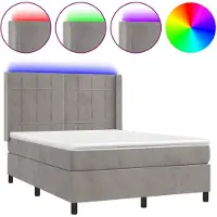 vidaXL Boxspringbed met matras en LED-verlichting, lichtgrijs, 140x190 cm, fluweel