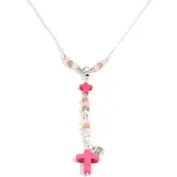 Heaven Eleven - edelstaal RVS schakelketting - rozenkwarts matte - roze kruisje - Rozenkrans- 100cm