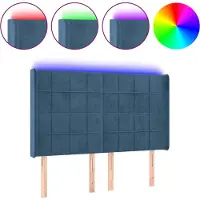 vidaXL Hoofdbord LED 147x16x118/128 cm fluweel donkerblauw