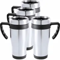 Carson 5x Roestvrijstalen thermo bekers zwart 450 ml - RVS warmhoudbekers