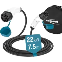 Ansmann Autolaadkabel 1900-0120 EV, 22 kW, type 2 aansluiting. voor hybride & elektrische auto, 3 fase, 750 cm