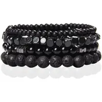 Memphis Stacked Armband - Hout & Agaat Zwart