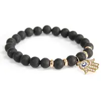 Ancient Wisdom Hamsa / Zwarte Agaat - Edelsteen Armband
