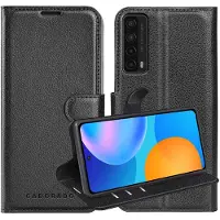 Cadorabo Hoesje geschikt voor Huawei P SMART 2021 in PHANTOM ZWART - Beschermhoes met magnetische sluiting, standfunctie en kaartvakje Book Case Cover Etui