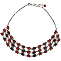 Behave - Zilverkleurige Ketting met Rode Stenen - 41 cm + Verlengketting
