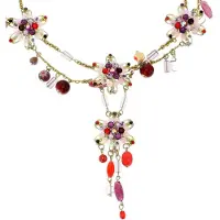 Behave - kleurrijke bloemenketting met steentjes - nikkelvrij, 40 cm, modeaccessoire