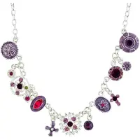 Behave ketting zilverkleur met fuchsia fantasie hangers en steentjes 41,5 cm (+5 cm verlengketting)