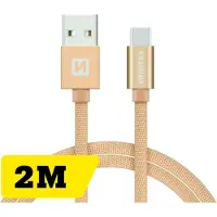 Swissten USB-C naar USB-A Oplaadkabel - Extra Lang 2M - Gevlochten - Snellaadkabel & Datakabel - Goud