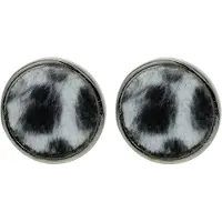 Behave Oorbellen - oorstekers met harige stof inleg in zwart witte koeien print