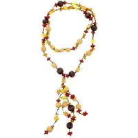 Behave - Bruine houten kralenketting met hanger - 90 cm met 14 cm hanger
