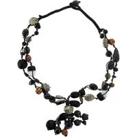Behave - Ketting met glaskralen en keramiek - Zwart - Art stijl - 65 cm