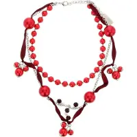 Behave - Parelchoker - Parelketting - rood met lint - glam party accessoire - 30,5 cm