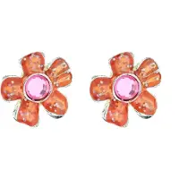 Behave Oorbellen Dames Bloem Oranje Roze – Oorsteker met Kristal – Zilverkleurig – 1,5 cm – Nikkelvrij – Incl. Geschenkzakje Cadeau